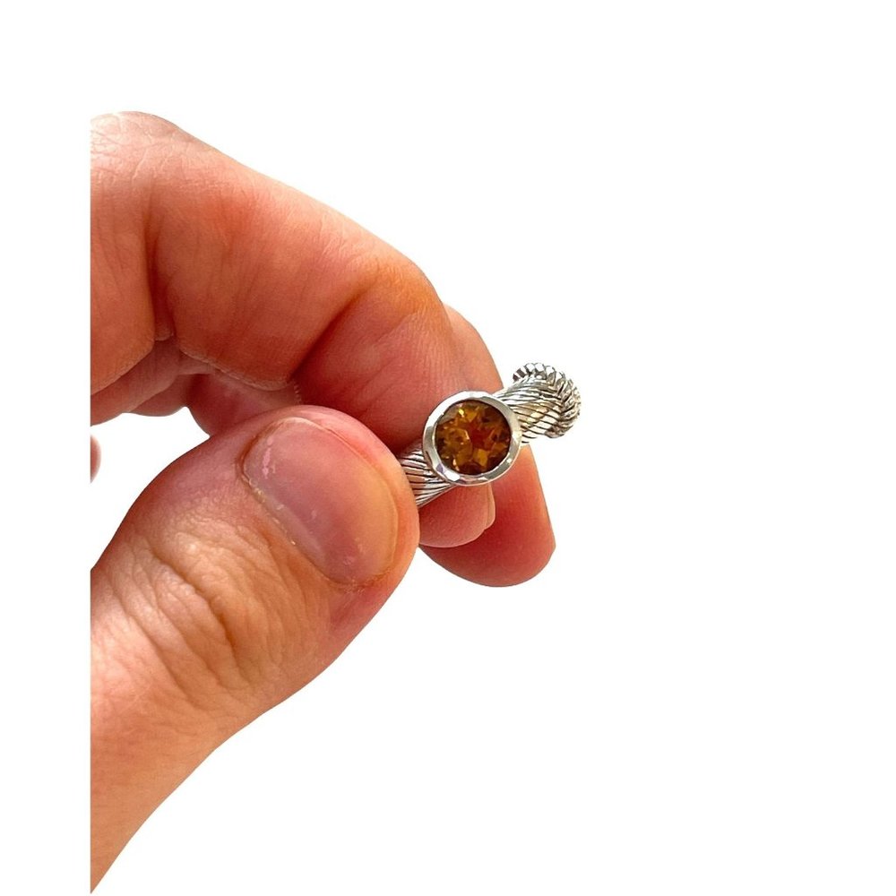 Judith Ripka 925 Sterling Silver Citrine Solitaire Rope Cable Ring - Size 4.75